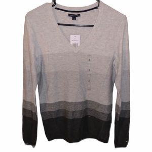 Tommy Hilfiger Grey Gradient Striped V-Neck Sweater